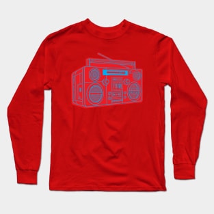 Boombox (Cyan Lines + Red Drop Shadow) Analog / Music Long Sleeve T-Shirt